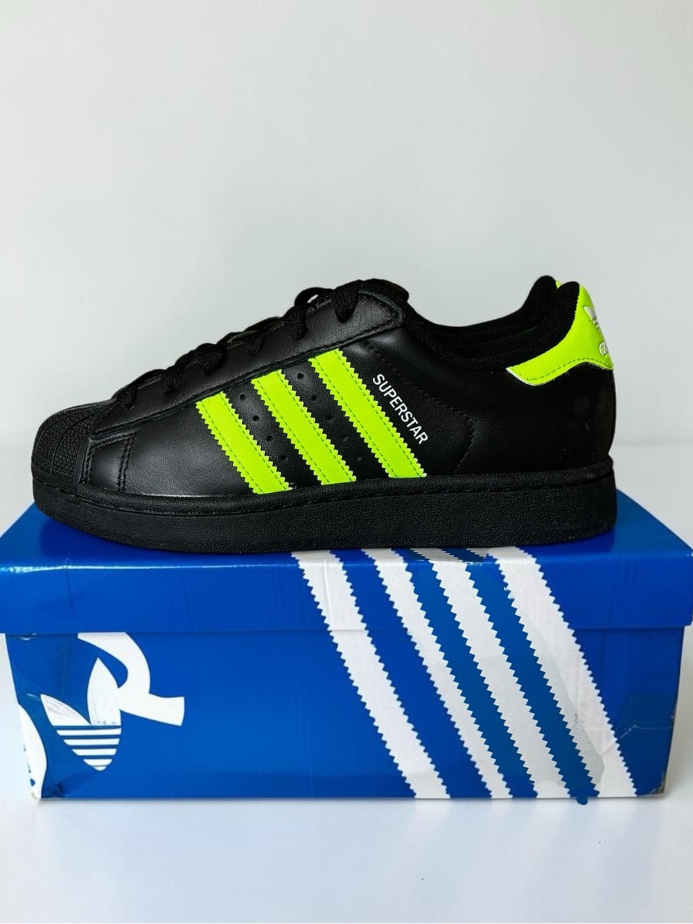 adidas Superstar Black Sneakers with Neon Yellow Accents